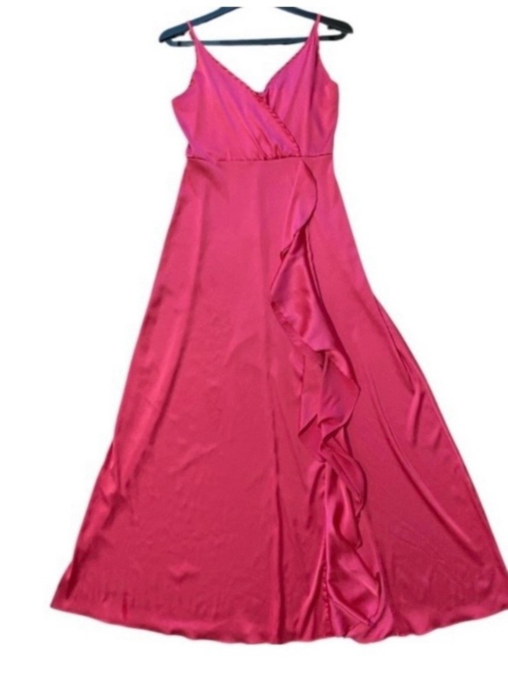 Hot Pink  homecoming wedding Guest party Satin Ruffle Maxi Dress